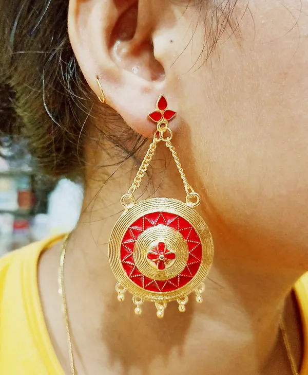 Assamese_Traditional_Copper_Gold_Plated_Red_Colour_Japi_Jhumki_Earring_For_Girls_&_Women